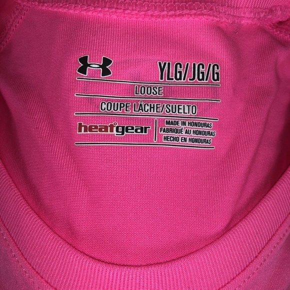 Girls YLG Under Armour HeatGear Pink Tee Shirt - Picture 3 of 6